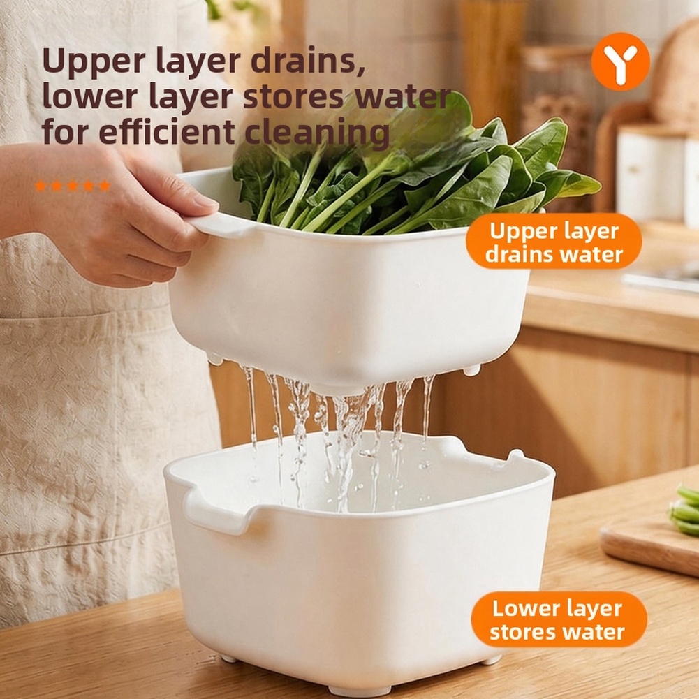 Kitchen Gadgets Organizer - Keranjang Tirisan Dua Tingkat FoodGrade, Baskom